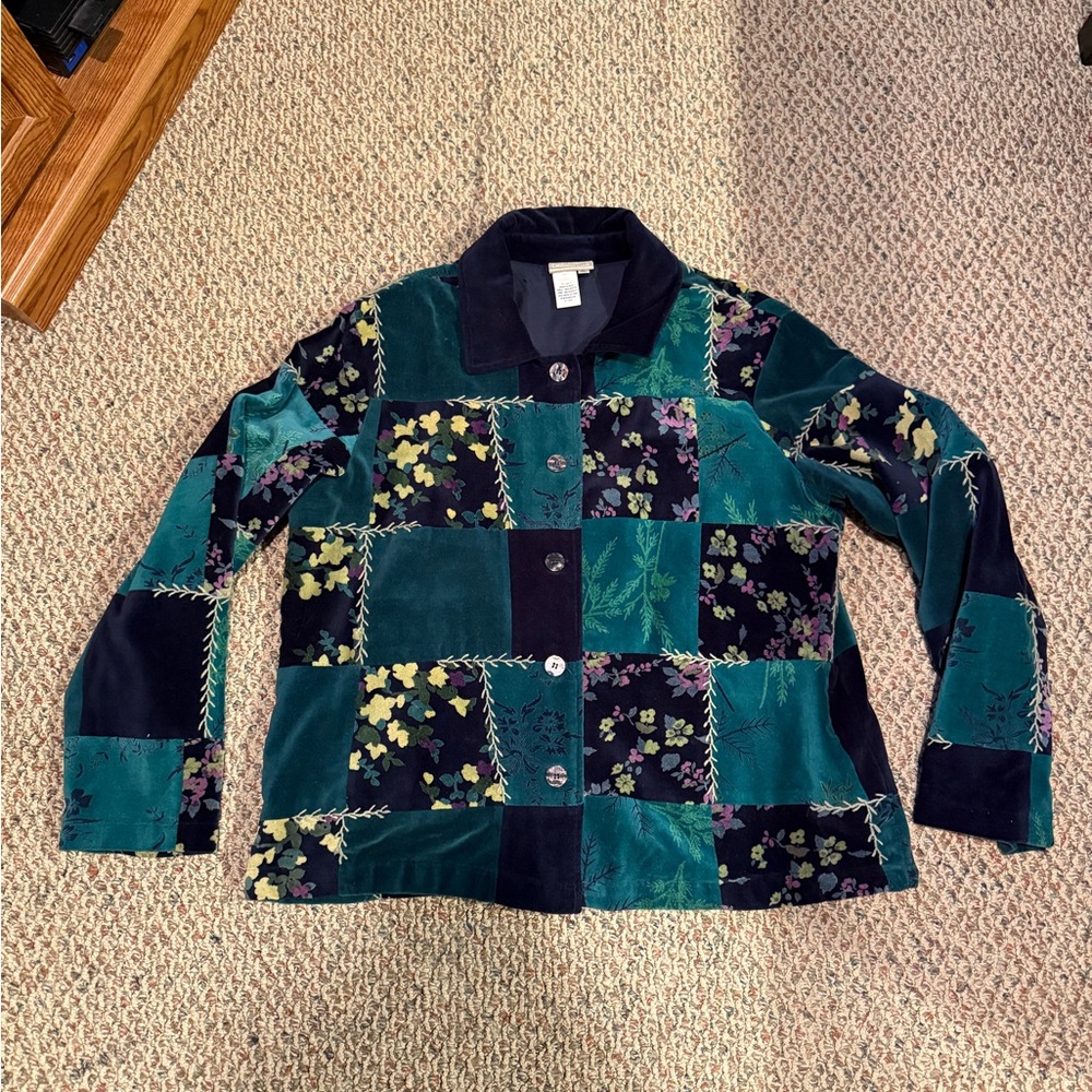 Vintage Turquoise Blue Patchwork Coat Coldwater C… - image 1